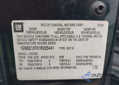 2001 Chevrolet Tahoe Ls from USA, damaged, VIN 1GNEC13T61R225441